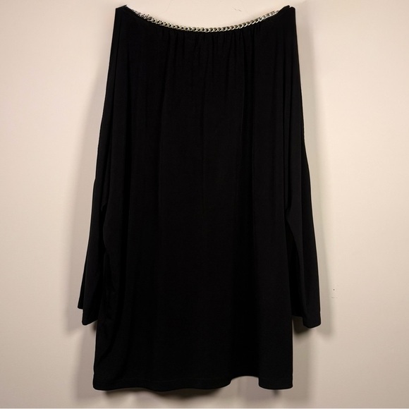 Michael Kors Cold Shoulder Black Blouse with Gold Chain Detail - Picture 6 of 12